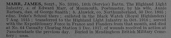 Marr J Sergt 33395 16th Highland Light Infantry Obit De Ruvignys Roll Of Honour Vol 4