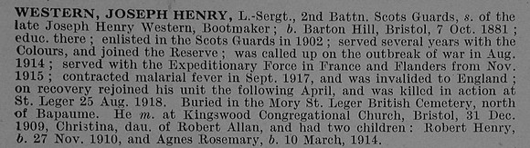 Western J H L/Sergt 4478 2nd Scots Guards Obit De Ruvignys Roll Of Honour Vol 4