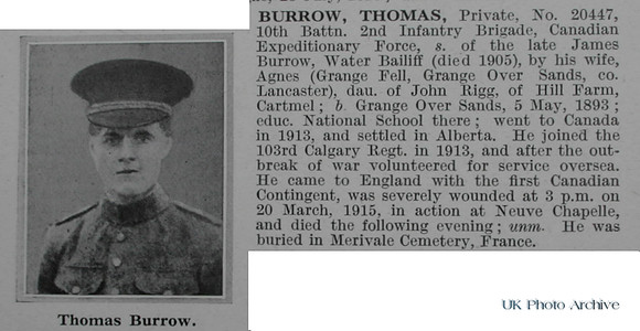 Burrow T Pte 20447 10th Canadian Infantry Obituary De Ruvignys Roll Of Honour Vol 1
