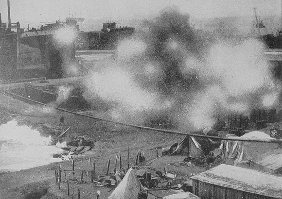 The Last Moments On Gallipoli A Turkish Shell Bursting Near The River Clyde