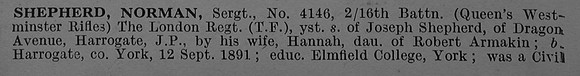 Shepherd N Sergt 4146 16th London Regiment Obit Part 1 De Ruvignys Roll Of Honour Vol 4