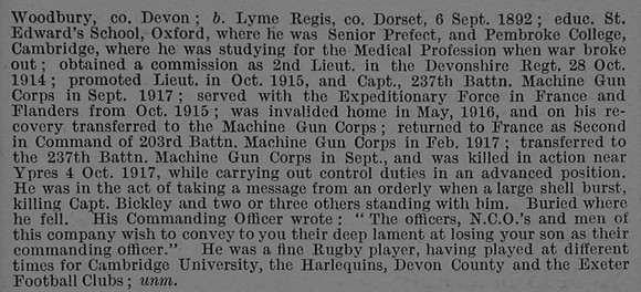 Bickley G H Captain Machine Gun Corps Obit Part 2 De Ruvignys Roll Of Honour Vol 4