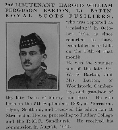 Barton H W F 2nd Lt 1st Royal Scots Fusiliers Obit Part 1 The Bond Of Sacrifice Vol 1