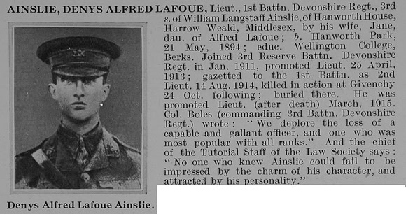 Ainslie D A L Lt 1st Devonshire Regiment Obit