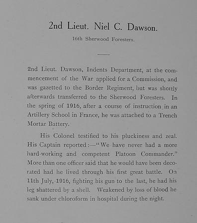 Dawson N C 2nd Lt 16th Notts Derby Regiment Obit William Graham Company