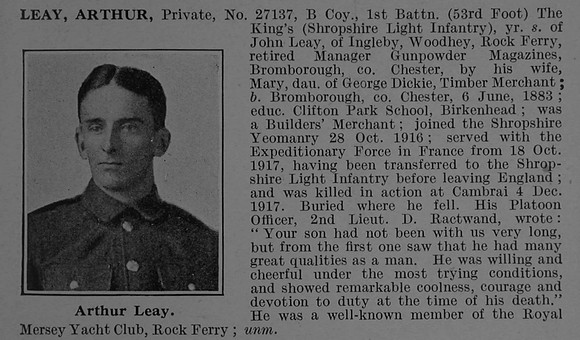 Leay A Pte 27137 1st Kings Shropshire Light Infantry Obit De Ruvignys Roll Of Honour Vol 4