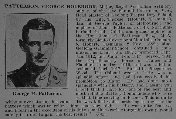 Patterson G H Major Royal Australian Artillery Obit De Ruvignys Roll Of Honour Vol 3