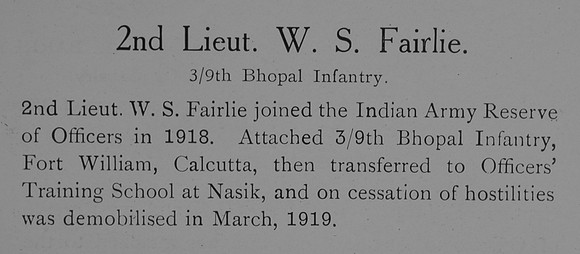 Fairlie W S 2nd Lt Indian Army Record William Graham Company