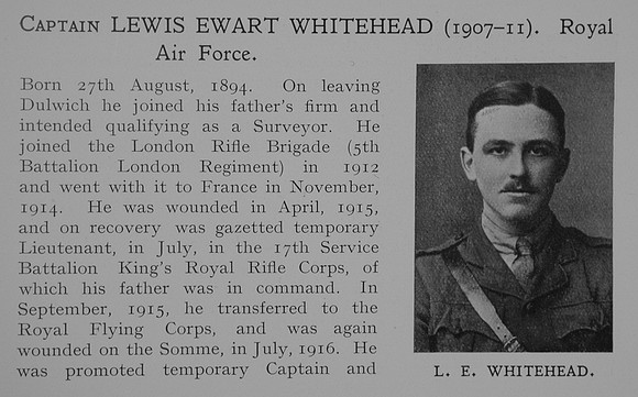 Whitehead L E Captain Royal Air Force Obit Part 1 Dulwich College Roll Of Honour