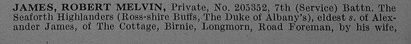 James R M Pte 205352 7th Seaforth Highlanders Obit Part 1 De Ruvignys Roll Of Honour Vol 4