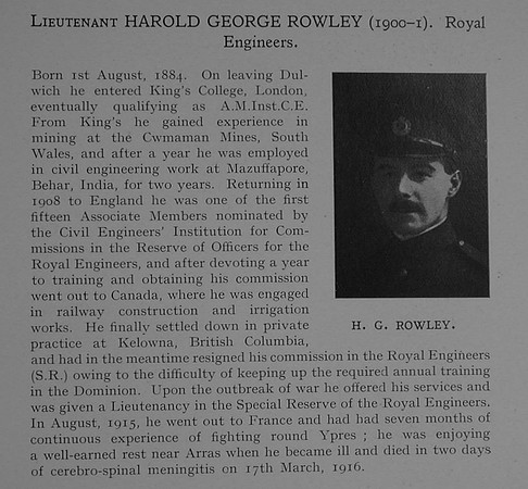Rowley H G Lt Royal Engineers Obit Dulwich College Roll Of Honour