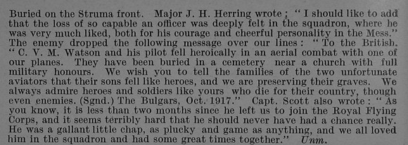 Watson C V M 2nd Lt Lothians & Border Horse Attd Royal Flying Corps Obit Part 2 De Ruvignys Roll Of Honour Vol 4
