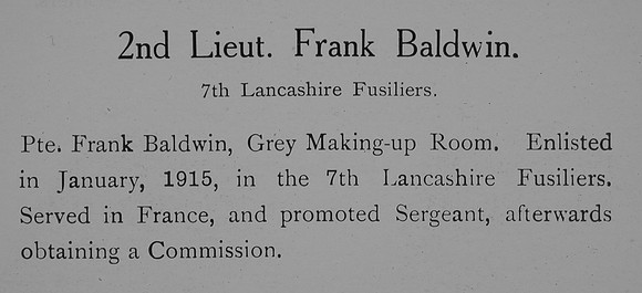 Baldwin F 2nd Lt 7th Lancashire Fusiliers Record William Graham Company