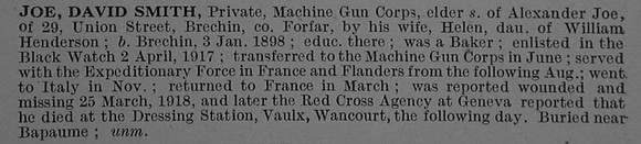 Joe D S Pte 105973 Machine Gun Corps (Infantry) Obit De Ruvignys Roll Of Honour Vol 4