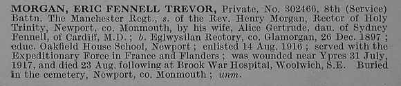 Morgan E F T Pte 302466 8th Manchester Regiment Obit De Ruvignys Roll Of Honour Vol 4