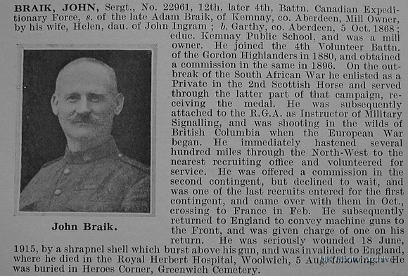 Braik J Sergt 22961 4th Canadian Infantry (Central Ontario Regiment) Obituary De Ruvignys Roll Of Honour Vol 1