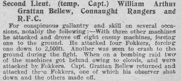 Bellew W A G Captain Royal Flying Corps MC Citation The Graphic 28th July 1916