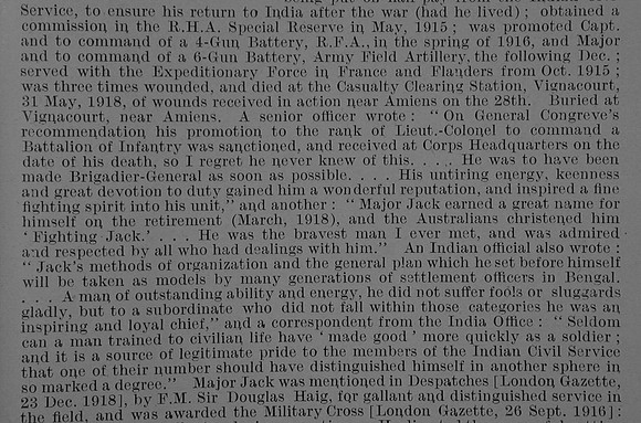 Jack J C Major DSO MC Royal Field Artillery Obit Part 2 De Ruvignys Roll Of Honour Vol 5