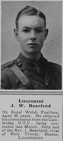 Beanland J W Lt 7th R Welsh Fusiliers The Sphere 2nd Oct 1915