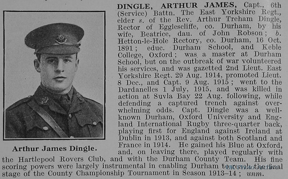 Dingle A J Captain 6th East Yorks Regt Obit De Ruvignys Roll Of Honour Vol 2