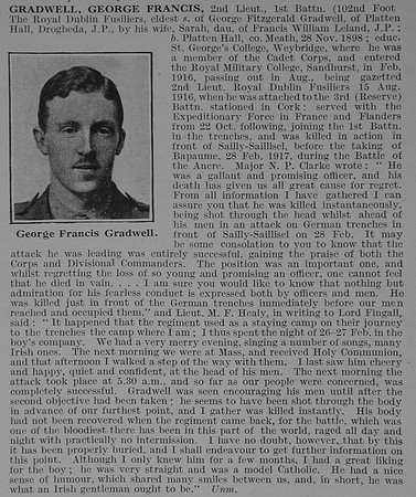 Gradwell G F 2nd Lt 1st Royal Dublin Fusiliers Obit De Ruvignys Roll Of Honour Vol 3