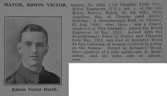 Hatch E V Sapper 1309 Royal Engineers Obit De Ruvignys Roll Of Honour Vol 5