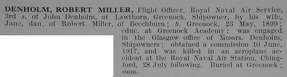 Denholm R M Flight Officer Royal Naval Air Service Obit De Ruvignys Roll Of Honour Vol 3