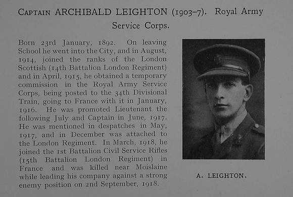 Leighton A Captain Army Service Corps Obit Dulwich College Roll Of Honour