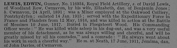 Lewis E Gnr 116934 Royal Field Artillery Obit De Ruvignys Roll Of Honour Vol 4