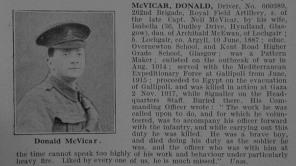 McVicar D Dvr 660389 Royal Field Artillery Obit De Ruvignys Roll Of Honour Vol 5