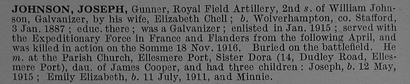 Johnson J Gnr 74383 Royal Field Artillery Obit De Ruvignys Roll Of Honour Vol 4