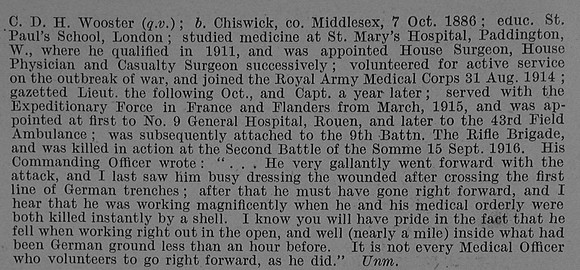 Wooster R J Captain Royal Army Medical Corps Obit Part 2 De Ruvignys Roll Of Honour Vol 4