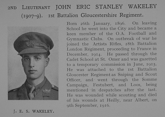Wakeley J E S 2nd Lt 1st Gloucestershire Regiment Obit Dulwich College Roll O Honour