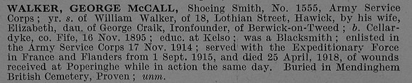 Walker G M Shoeing Smith 1555 Army Service Corps Obit De Ruvignys Roll Of Honour Vol 4