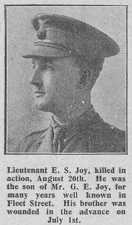 Joy E S Lt 8h Royal Berkshire Regiment The Graphic 31st Aug 1916