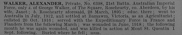 Walker A Pte 6398 21st Australian Infantry Obit De Ruvignys Roll Of Honour Vol 4