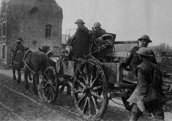 A Captured German Gun Being Taken To A British Workshop Behind Our Front
