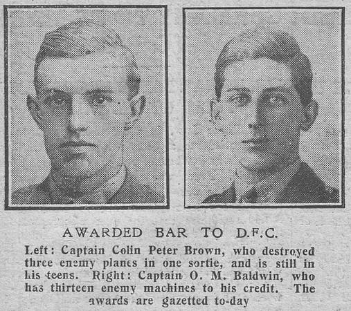 Brown C P Captain DFC Bar Baldwin  M Captain DFC Bar RFC The Graphic 4th Dec 1918