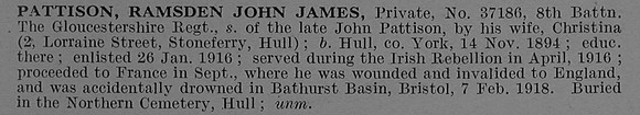 Pattison R J J Pte 37186 8th Gloucestershire Regiment Obit De Ruvignys Roll Of Honour Vol 4