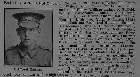 Raine C Sergt MM 19751 12th West Yorkshire Regiment Obit De Ruvignys Roll Of Honour Vol 4