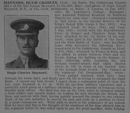 Maynard H C Lt 1st Coldstream Guards Obit Part 1 De Ruvignys Roll Of Honour Vol 3
