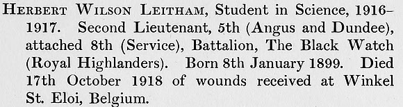 Leitham H W 2nd Lt 8th Black Watch Obit St Andrews University Roll Of Honour