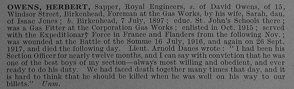 Owens H Sapper 446695 Royal Engineers Obit De Ruvignys Roll Of Honour Vol 4