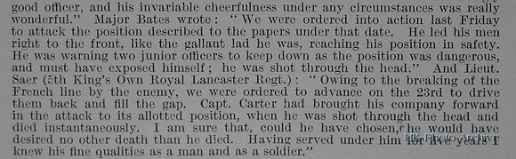 Carter W A R Captain 5th Kings Own Royal Lancaster Regiment Obituary Part 2 De Ruvignys Roll Of Honour Vol 1