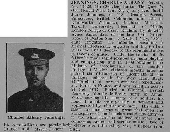 Jennings C A Pte 6th Royal West Kent Regiment Obit De Ruvignys Roll Of Honour Vol 4