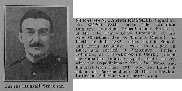 Strachan J R Sig 835209 58th Canadian Infantry Obit De Ruvignys Roll Of Honour Vol 3