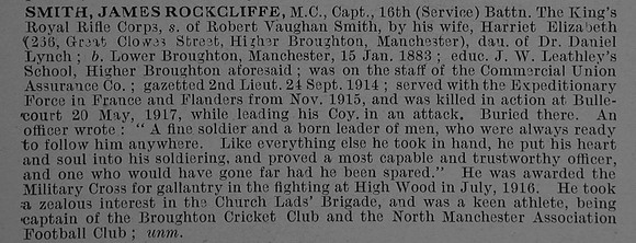 Smith J R Captain MC 16th Kings Royal Rifle Corps Obit De Ruvignys Roll Of Honour Vol 4
