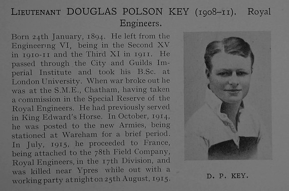Key D P Lt Royal Engineers Obit Dulwich College Roll Of Honour