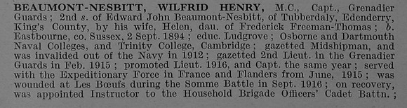 Beaumont-Nesbitt W H Captain MC 2nd Grenadier Guards Obit Part 1 De Ruvignys Roll Of Honour Vol 4