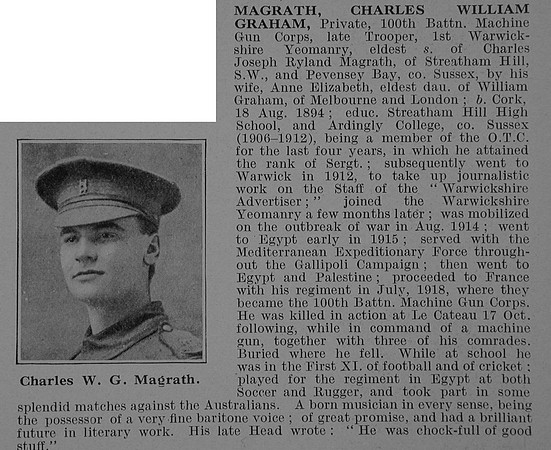MacGrath C W G Pte Machine Gun Corps Obit De Ruvignys Roll Of Honour Vol 5